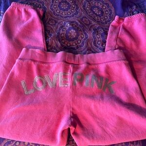 Pink Sweatpants with Rhinestone Logo